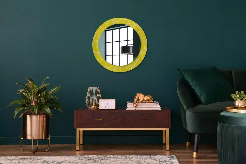 Miroir rond cadre avec impression Citrons
