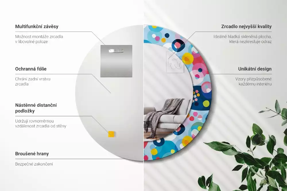 Miroir rond imprimé Cercles colorés
