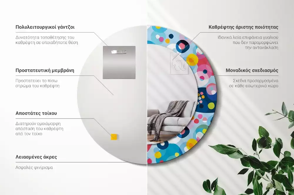 Miroir rond imprimé Cercles colorés