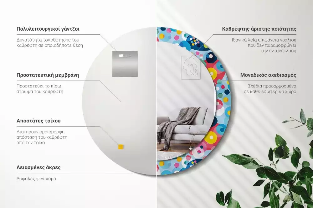 Miroir rond imprimé Cercles colorés