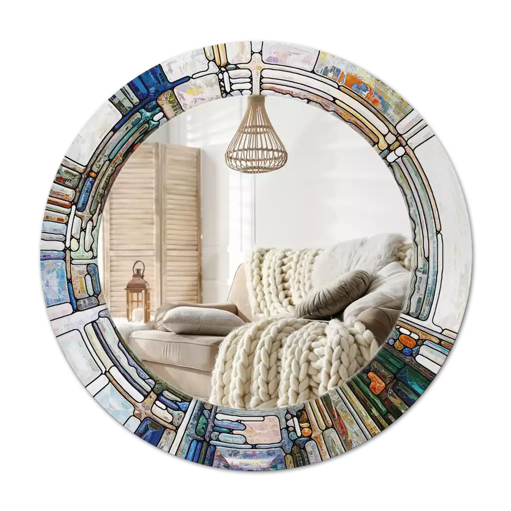 Miroir rond avec décoration Vitrail