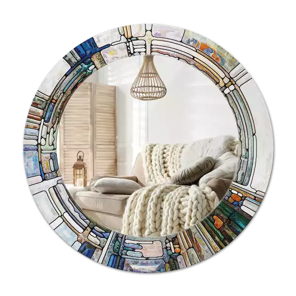 Miroir rond avec décoration Vitrail