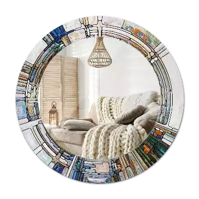 Miroir rond avec décoration Vitrail