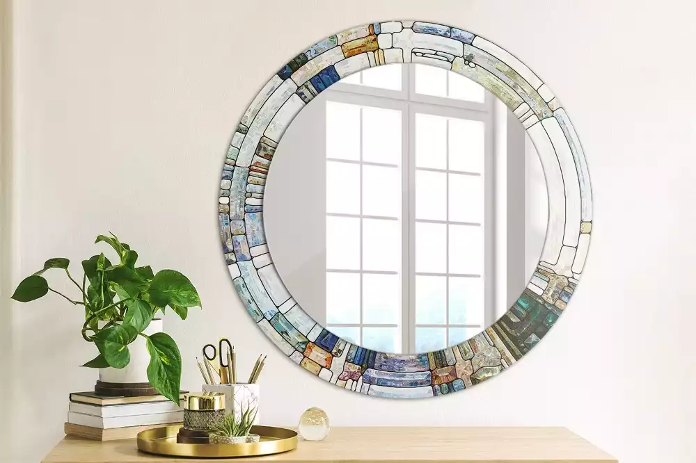 Miroir rond avec décoration Vitrail