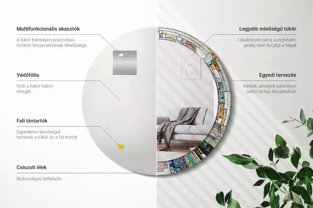 Miroir rond avec décoration Vitrail