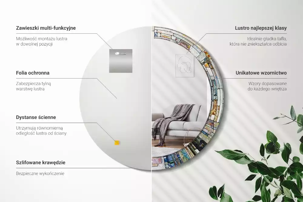 Miroir rond avec décoration Vitrail