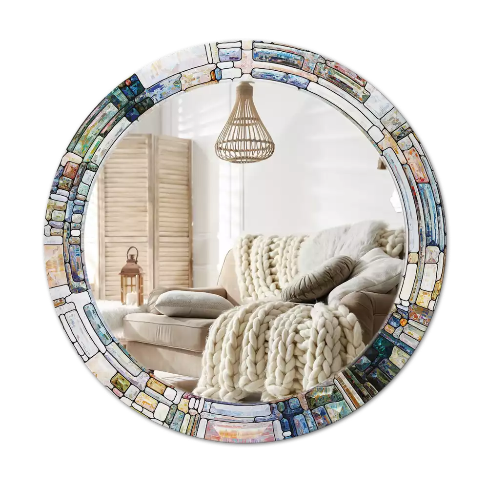 Miroir rond avec décoration Vitrail