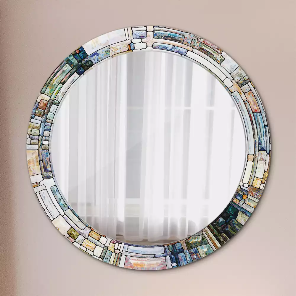 Miroir rond avec décoration Vitrail