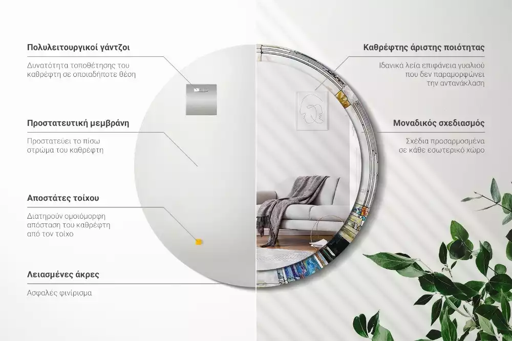 Miroir rond avec décoration Vitrail