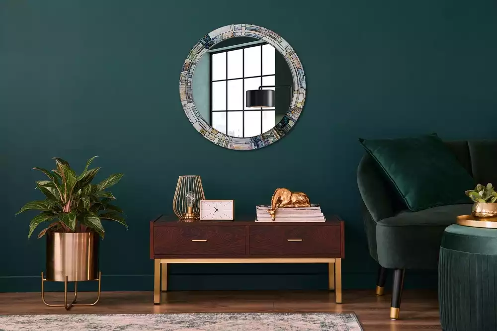 Miroir rond avec décoration Vitrail