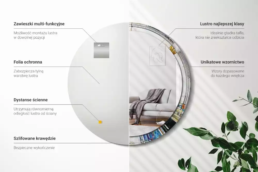 Miroir rond avec décoration Vitrail