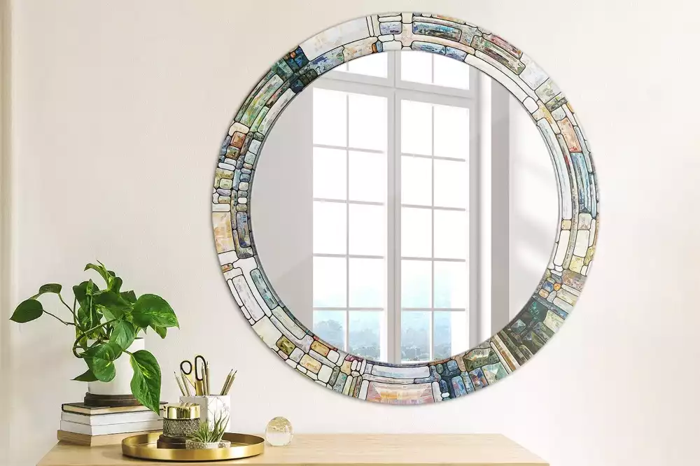 Miroir rond avec décoration Vitrail