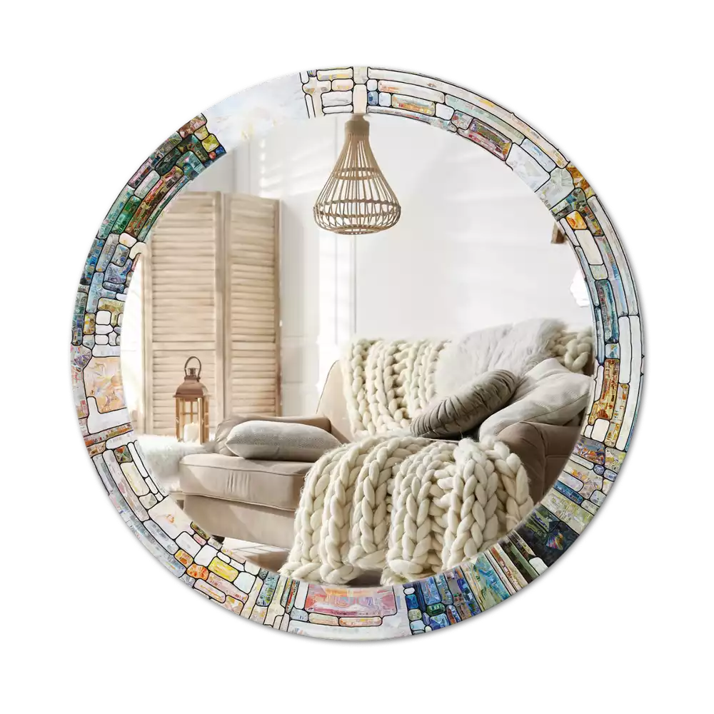 Miroir rond avec décoration Vitrail