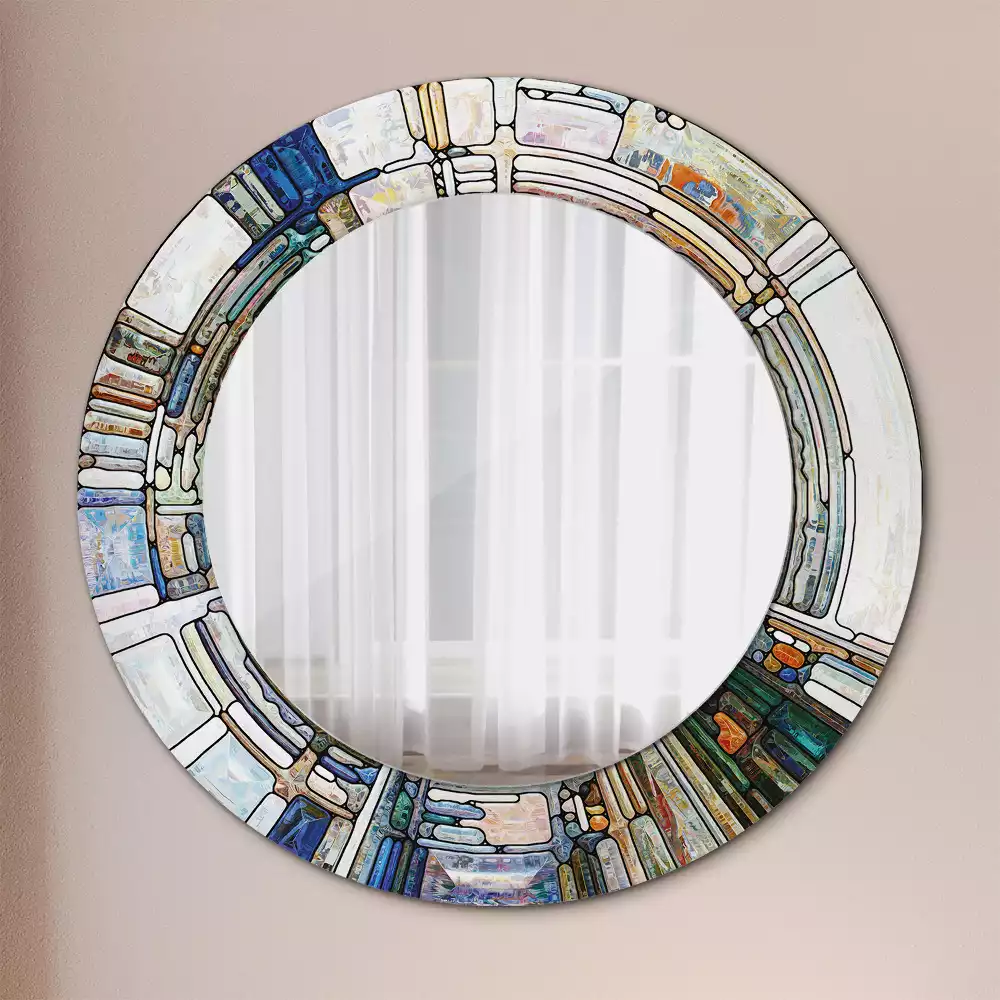 Miroir rond avec décoration Vitrail
