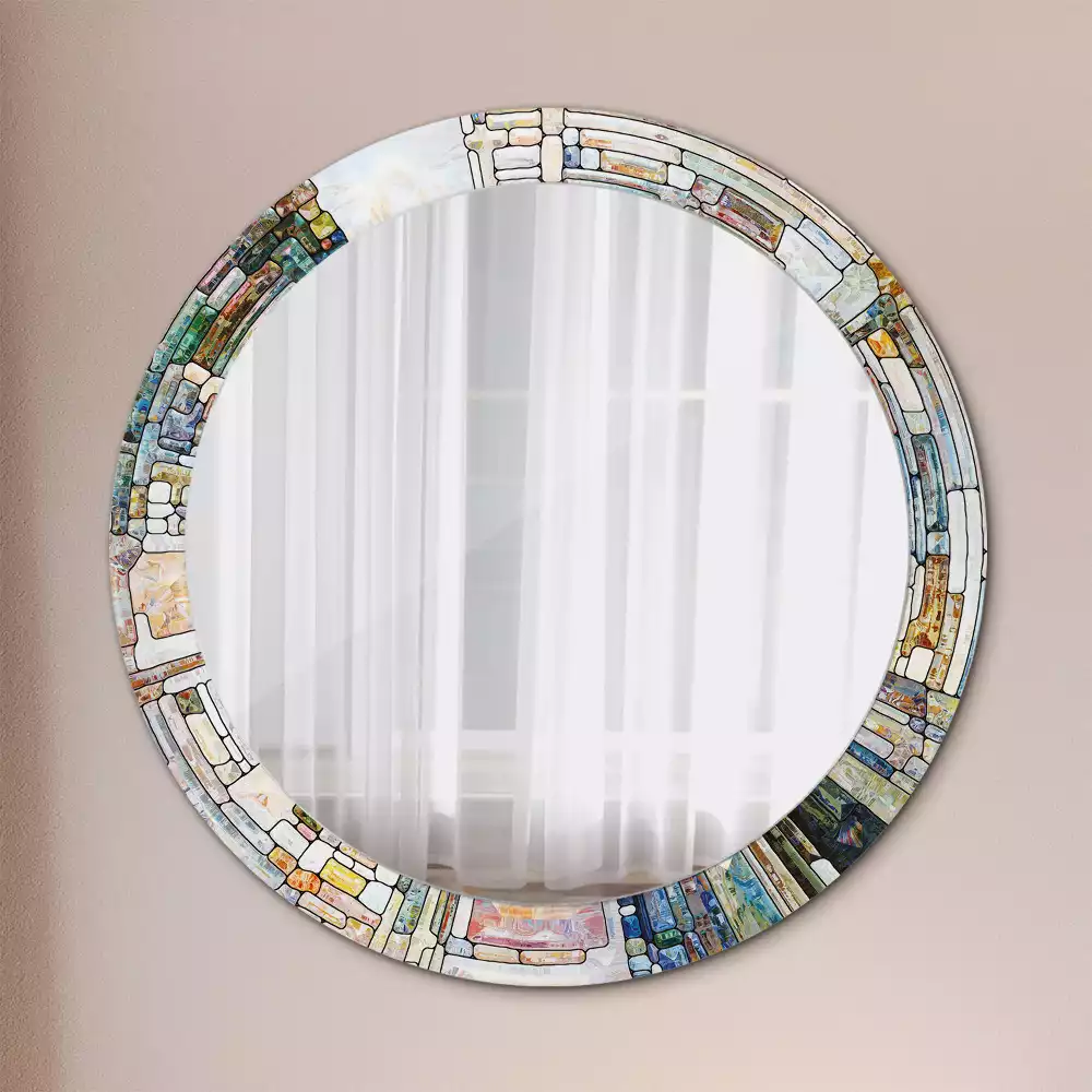 Miroir rond avec décoration Vitrail
