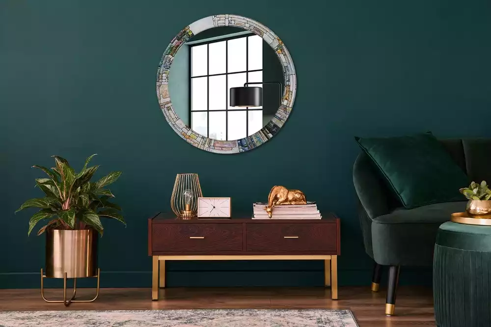 Miroir rond avec décoration Vitrail