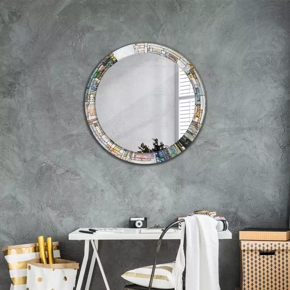 Miroir rond avec décoration Vitrail