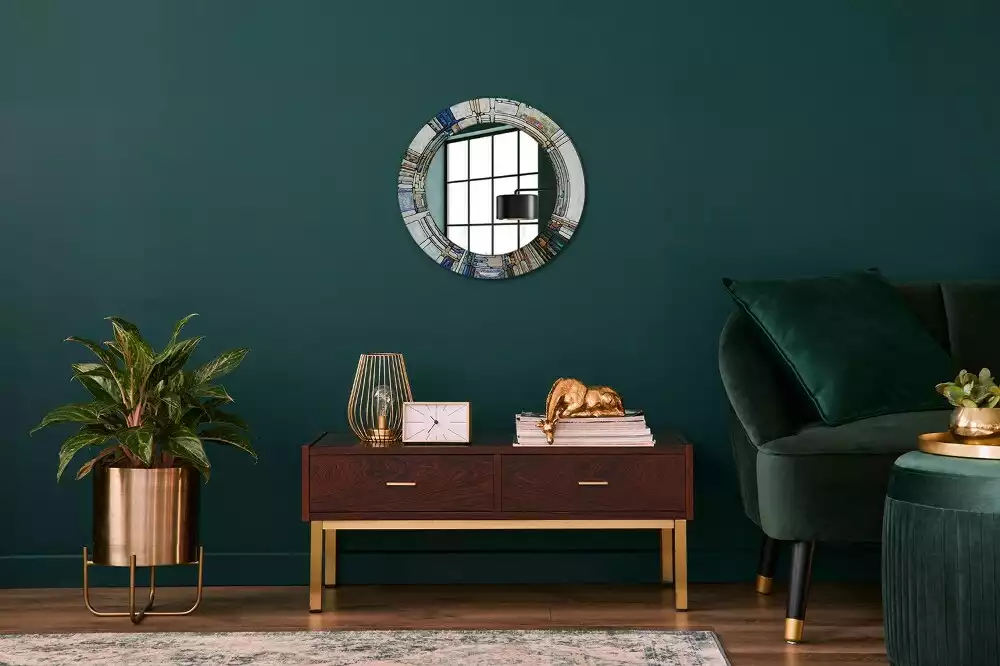 Miroir rond avec décoration Vitrail