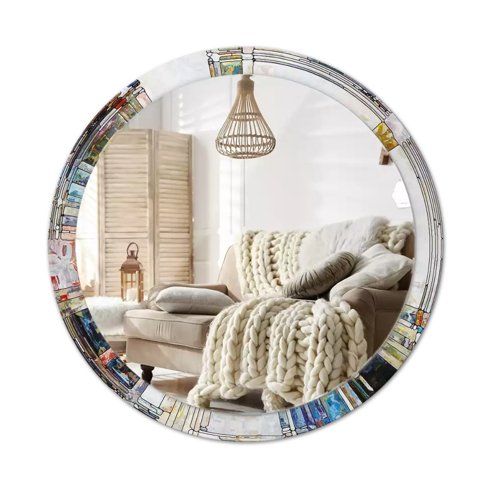 Miroir rond avec décoration Vitrail