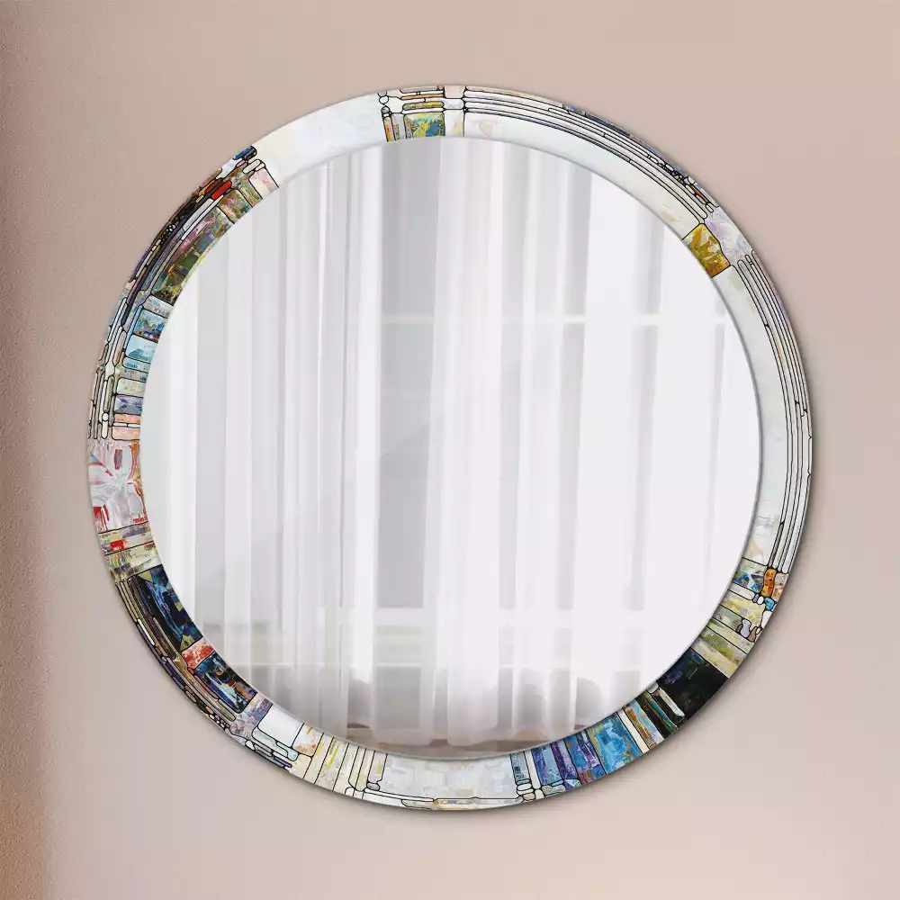 Miroir rond avec décoration Vitrail