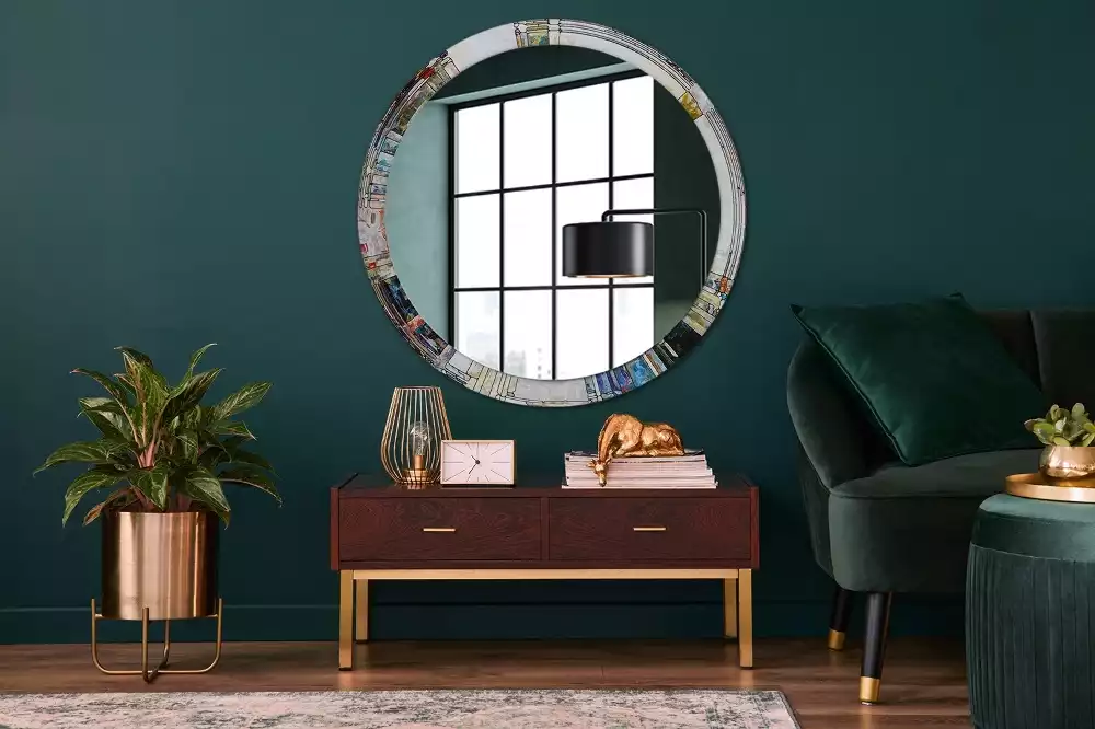 Miroir rond avec décoration Vitrail