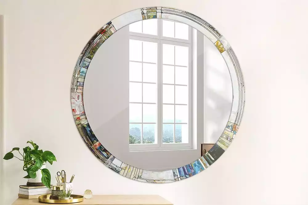 Miroir rond avec décoration Vitrail