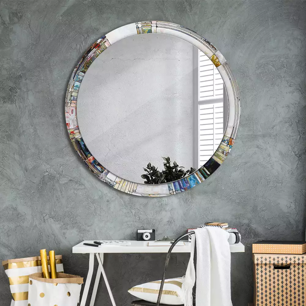 Miroir rond avec décoration Vitrail