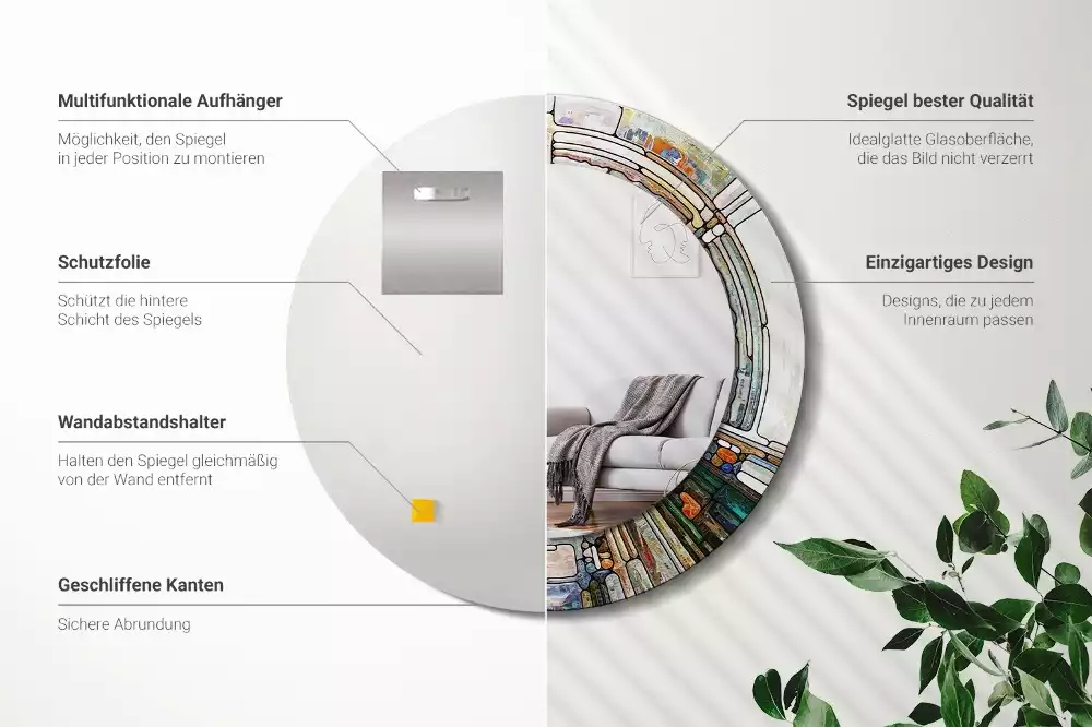 Miroir rond avec décoration Vitrail