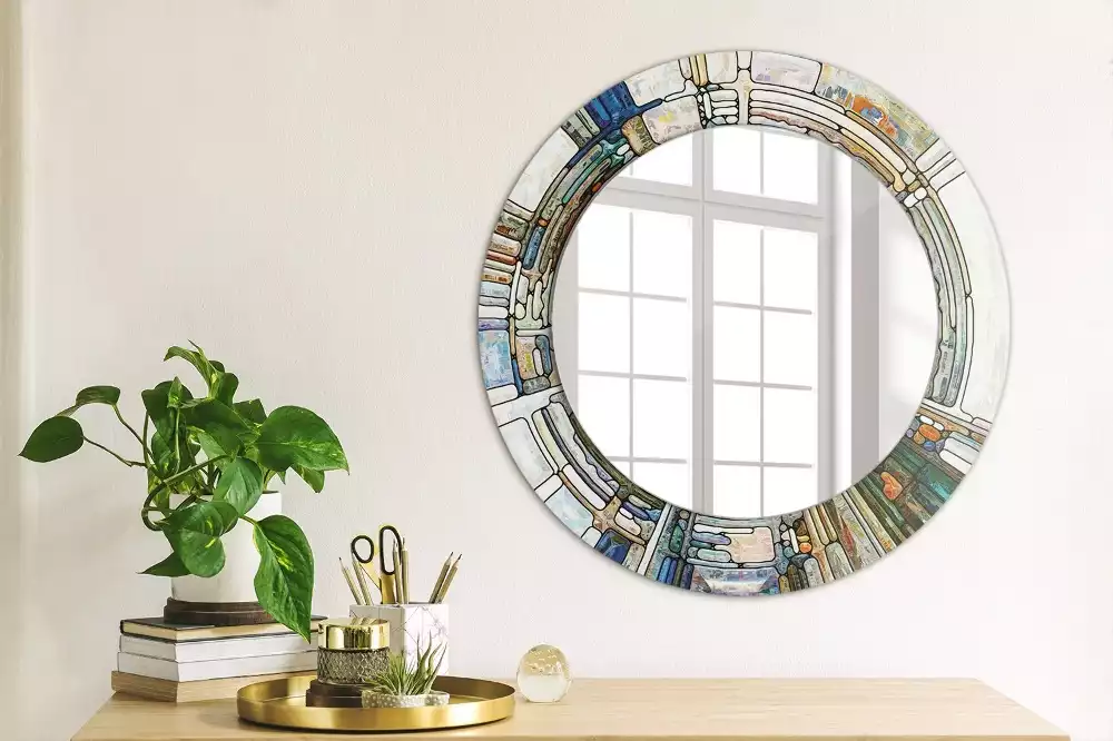 Miroir rond avec décoration Vitrail