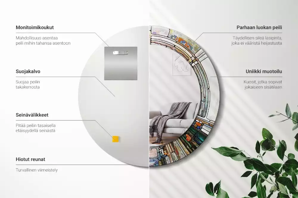 Miroir rond avec décoration Vitrail