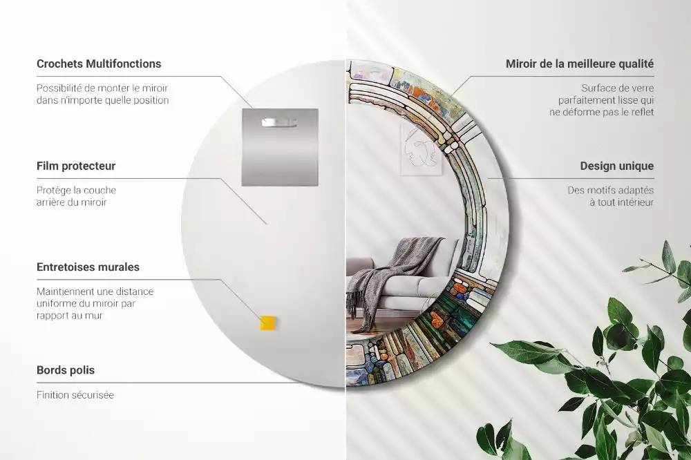 Miroir rond avec décoration Vitrail