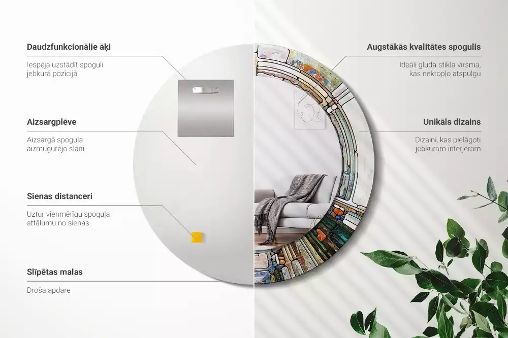 Miroir rond avec décoration Vitrail