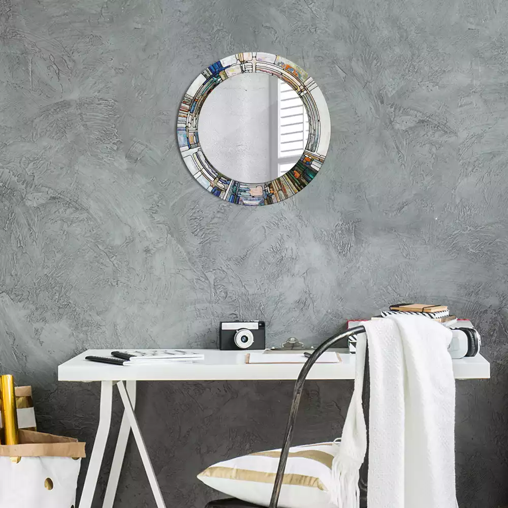 Miroir rond avec décoration Vitrail