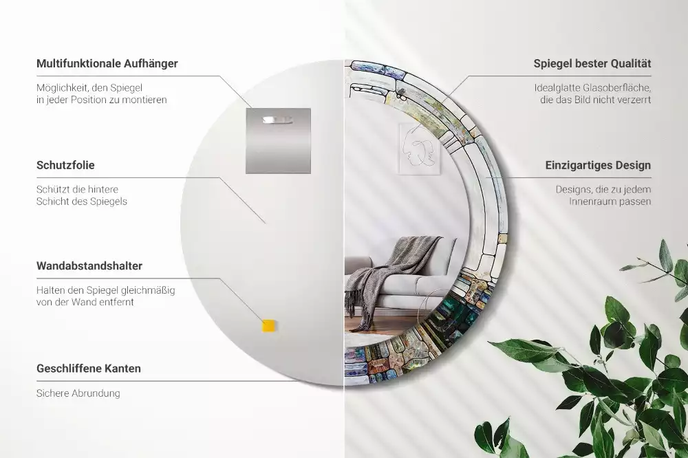 Miroir rond avec décoration Vitrail