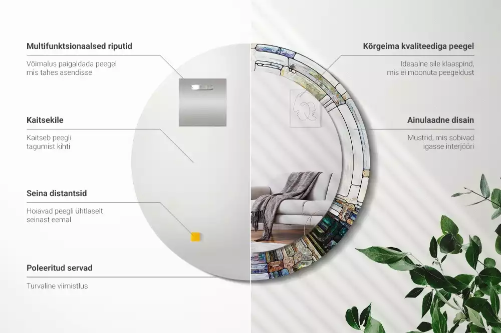 Miroir rond avec décoration Vitrail