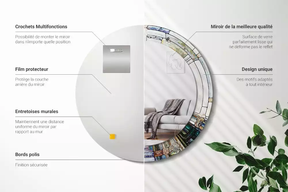 Miroir rond avec décoration Vitrail
