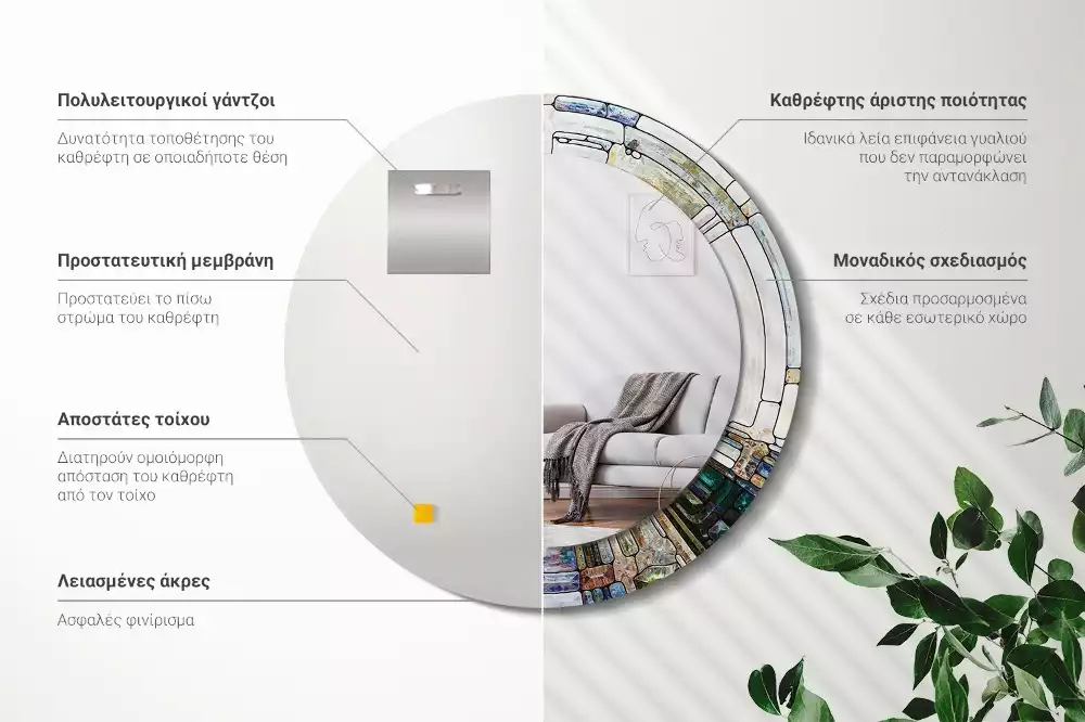 Miroir rond avec décoration Vitrail