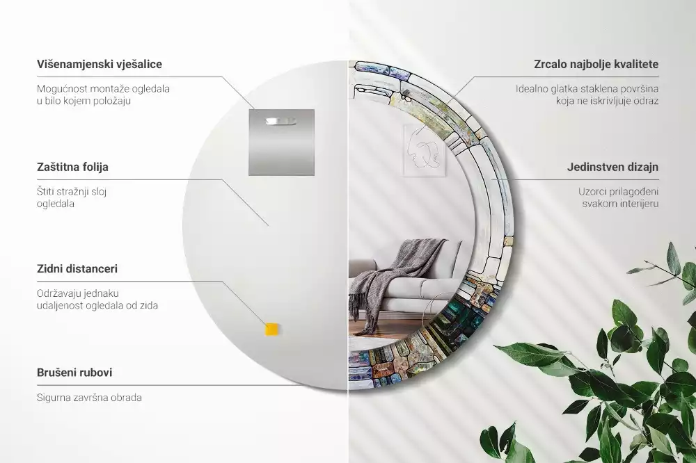 Miroir rond avec décoration Vitrail