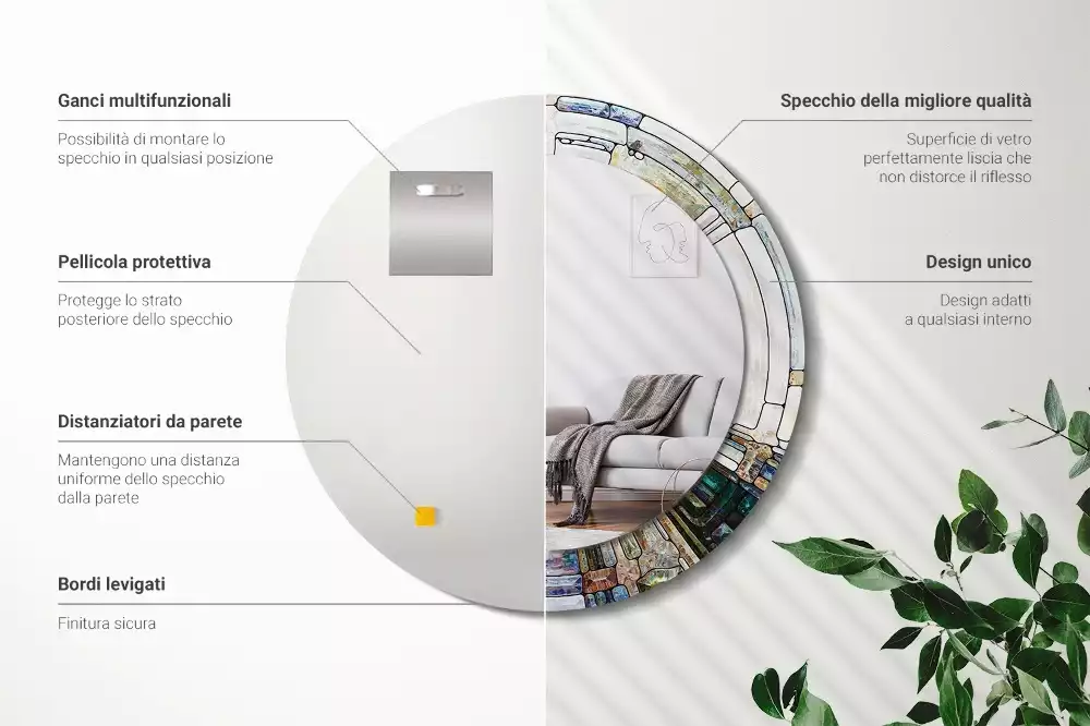 Miroir rond avec décoration Vitrail