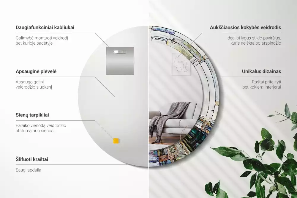 Miroir rond avec décoration Vitrail