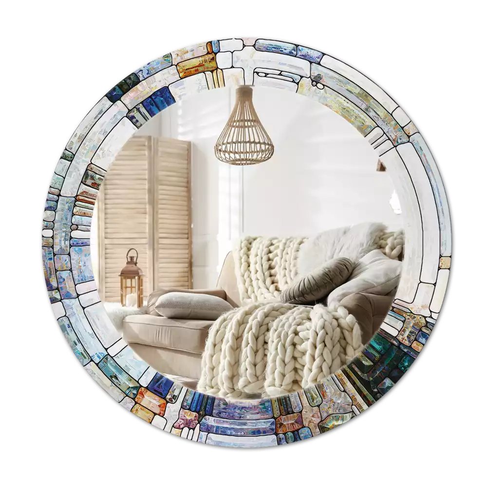 Miroir rond avec décoration Vitrail