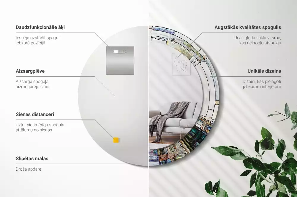 Miroir rond avec décoration Vitrail