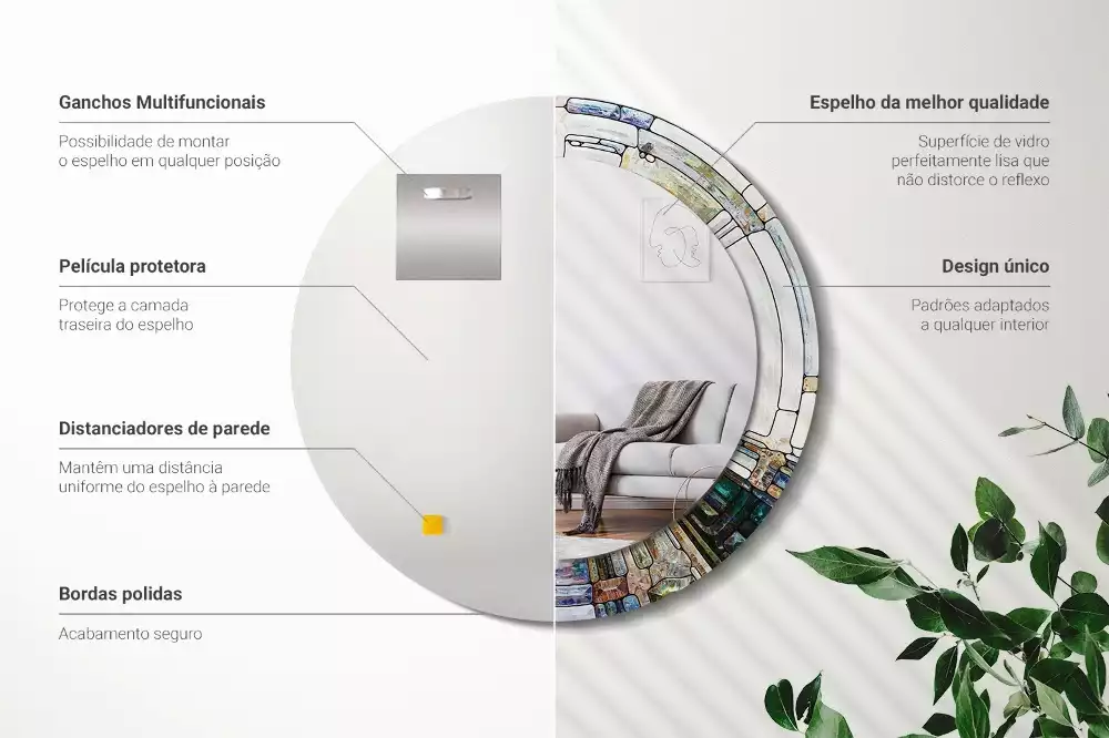 Miroir rond avec décoration Vitrail