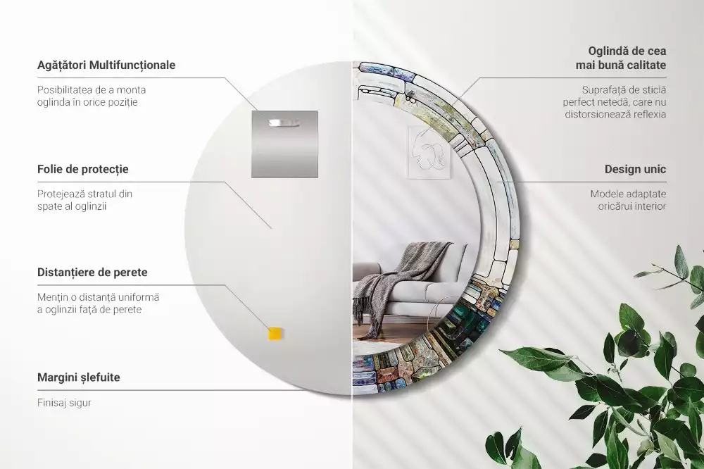 Miroir rond avec décoration Vitrail