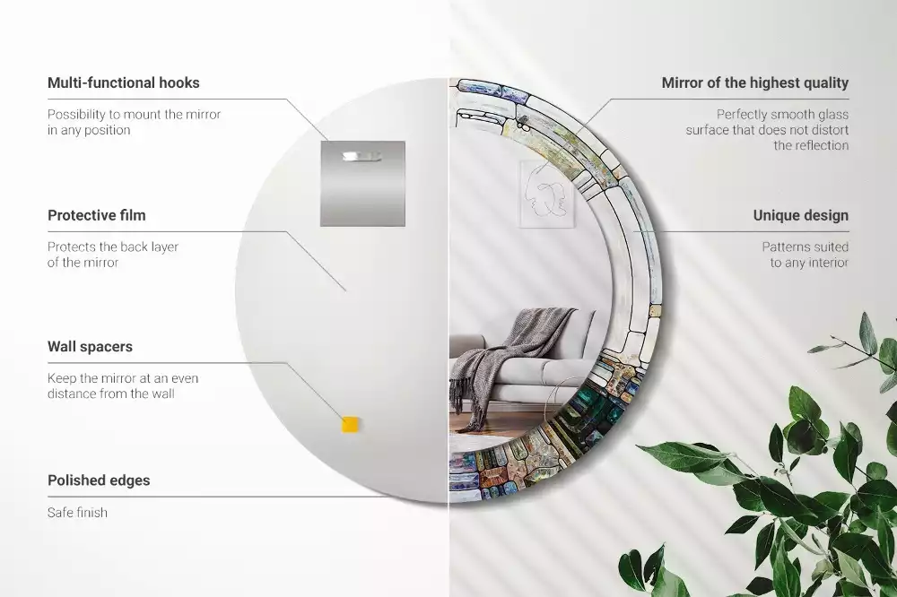 Miroir rond avec décoration Vitrail