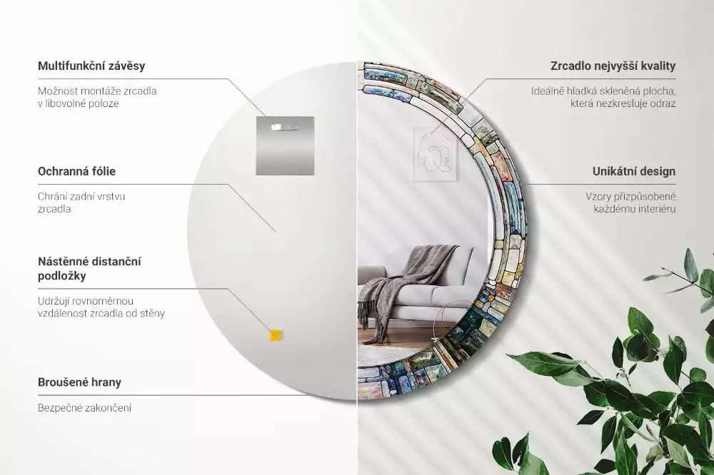 Miroir rond avec décoration Vitrail