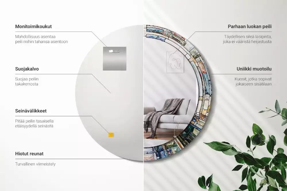 Miroir rond avec décoration Vitrail