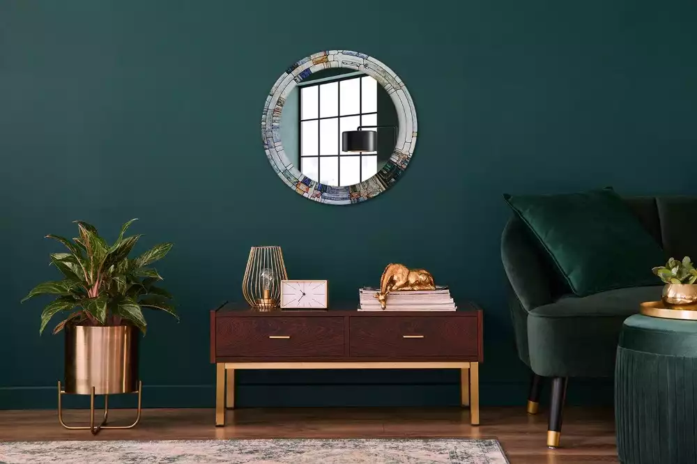 Miroir rond avec décoration Vitrail