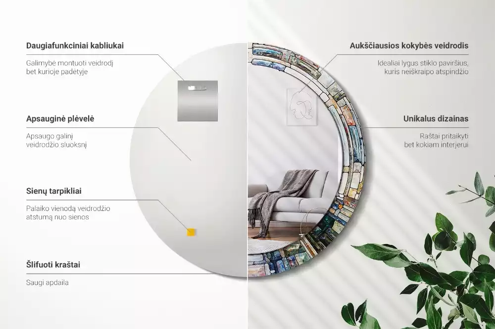 Miroir rond avec décoration Vitrail