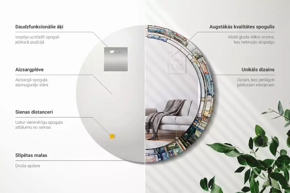 Miroir rond avec décoration Vitrail